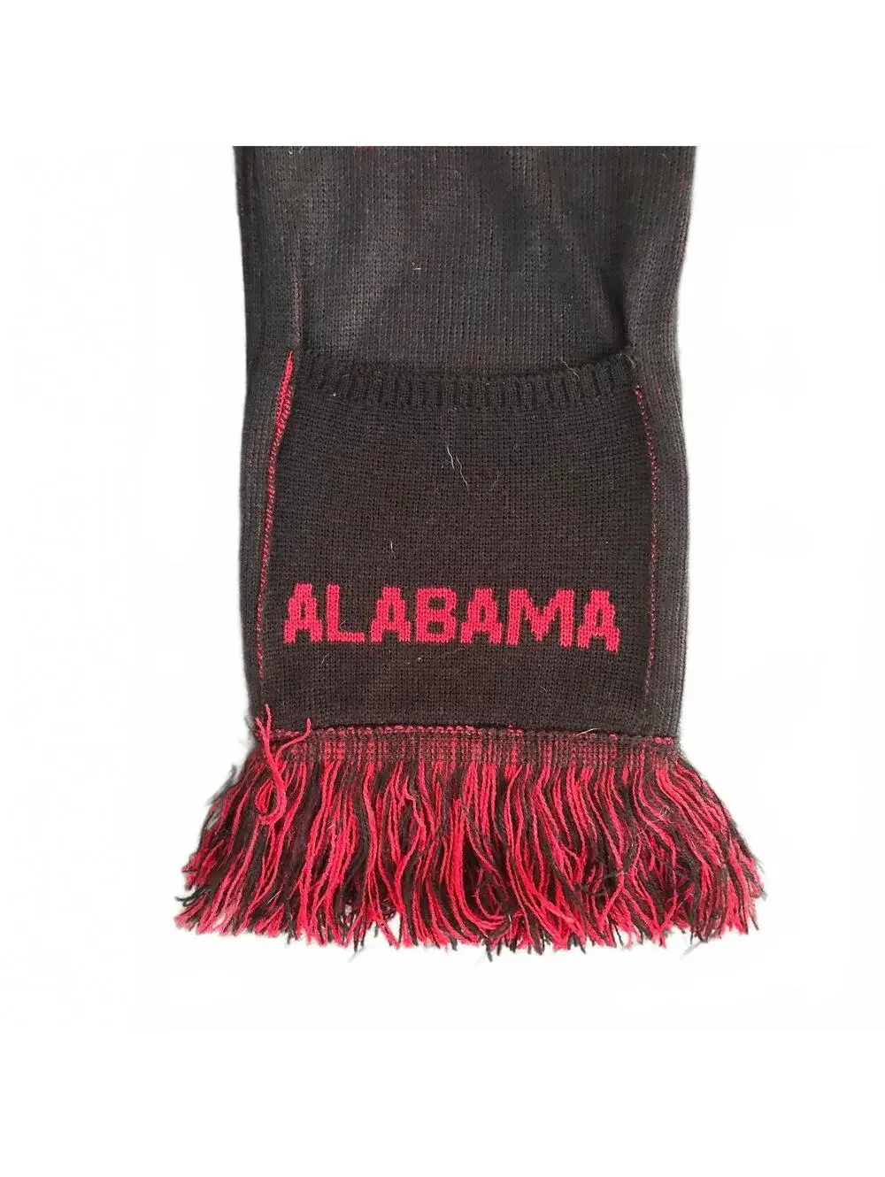 Black and Red Alabama Knit Hat with Fringed Scarf with Pockets